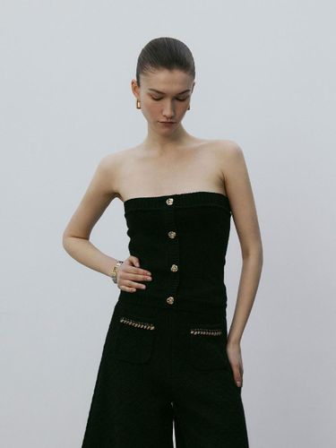 Asymmetric Gold Button Bustier Knit Top [Black] - Mare di mari - Modalova