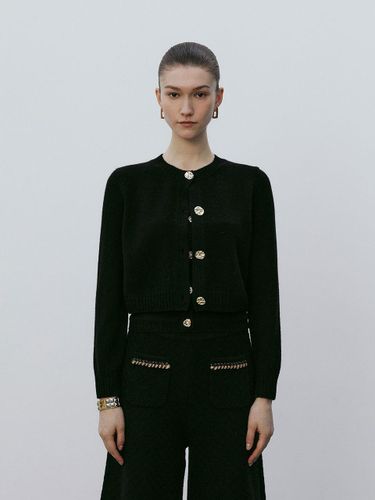 Asymmetric Gold Button Cropped Cashmere Wool Cardigan [Black] - Mare di mari - Modalova