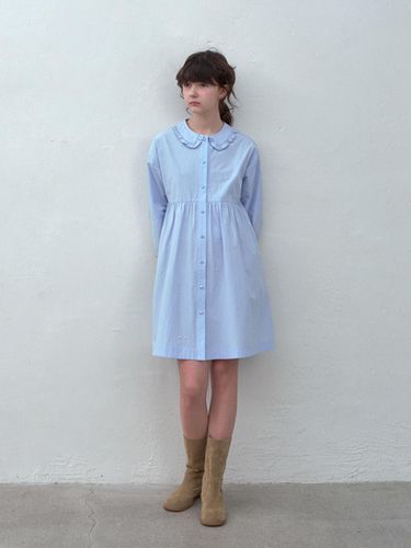 Round Volume Half Cotton Pleated dress [Sky] - HANE - Modalova