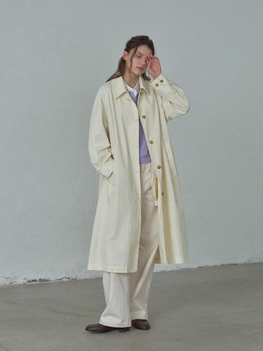 Belted Long Cotton-Nylon Trench Coat [Cream] - HANE - Modalova