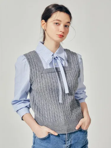 Bustier Contrast Cable-Knit Tie Blouse (GR3P0BL301) - JJ JIGOTT - Modalova