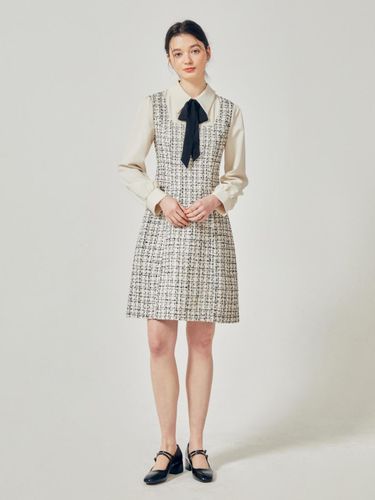 Tie Shirt Color Block Tweed A-line Dress (GR3P0OP311) - JJ JIGOTT - Modalova