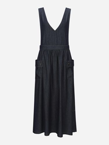 Deep V-neck Layered Raw Denim Dress [Blue] (T236AOP159W) - Thursday Island - Modalova