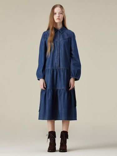 Shirring Tiered Midi Denim Dress (T236AOP304W) - Thursday Island - Modalova