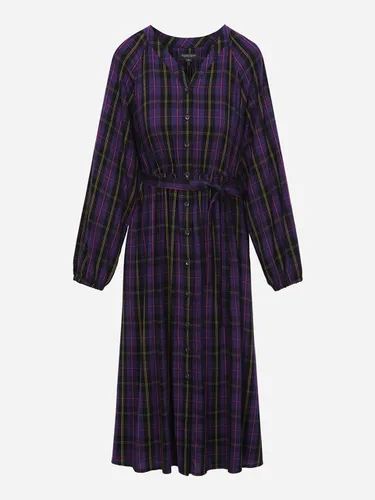 V-neck Full-open Check Elastic Waist Flared dress (T238MOP231W) [Purple] - Thursday Island - Modalova