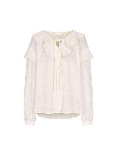 Tunic-style V-neck Ruffle Textured Blouse [White] (OW5SB1570) - OLIVE DES OLIVE - Modalova