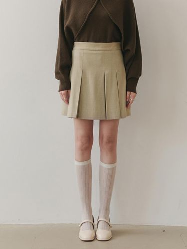 Herringbone Pleated A-line Skirt [Beige] - ZEROSTREET - Modalova