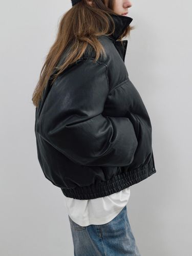 Leather Wellon Lightweight Blouson Puffer Jacket [Black] - OWN FEATURE COLOUR.OFC - Modalova