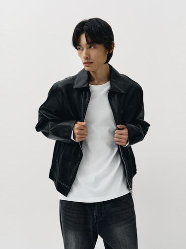 Eco Leather Minimal Semi-Oversized Cropped Jacket [Black] - THE KNIT COMPANY - Modalova