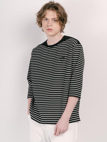 Contrast Shoulder Yarn-Dyed Stripe 3/4 Sleeve T-shirt [] (CXS25SKRT303) - CUSTOM US - Modalova