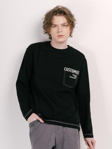 Logo Print Pin-tuck Round Neck Long Sleeve T-shirt (CXS25SKRT304) [BLA] - CUSTOM US - Modalova