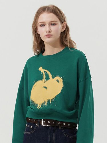 Melting Print Loose Fit Crop Sweatshirt [Dark Green] - KIRSH - Modalova