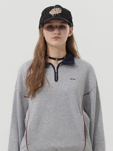 Open Collar Mock Neck Loose Fit Sweatshirt [Melange Grey] - KIRSH - Modalova