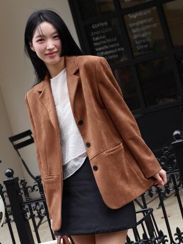Single Three-Button Soft Tailored Suede Jacket (OL5XJ8800) - OLIVE DES OLIVE - Modalova