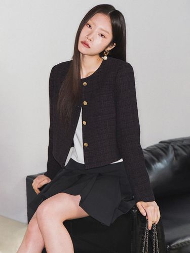 Semi-Crop Sophisticated Tweed Jacket [BLACK] (WBE1L09508) - GENERAL IDEA - Modalova