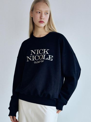 Classic Logo Oversized Cotton Blend Sweatshirt [Navy] - NICK&NICOLE - Modalova