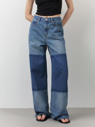 Color Block Wide Cotton Denim Pants [INDIGO] - CITYBREEZE - Modalova