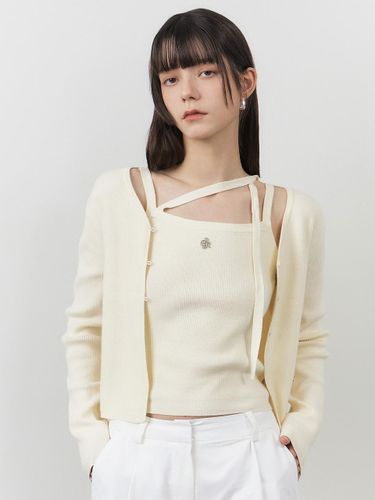 Sleek Long V-neck Strap Cardigan Set [CREAM] - CITYBREEZE - Modalova