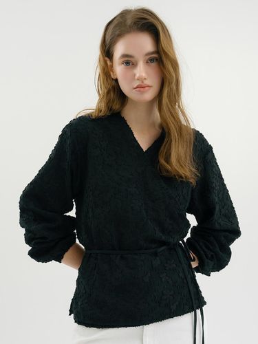 Ruffle Broderie Wrap Blouse [Black] - ANEDIT - Modalova