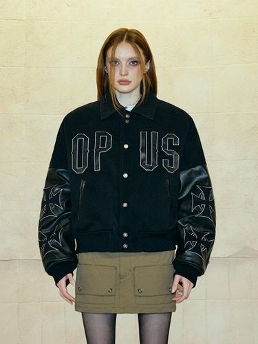 Quilted Patched Varsity Jacket [Black] - OPUS 0012 - Modalova