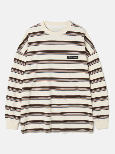 Multi Stripe Long-Sleeved Cotton T-Shirt [Beige] - DTHIRTYONE - Modalova