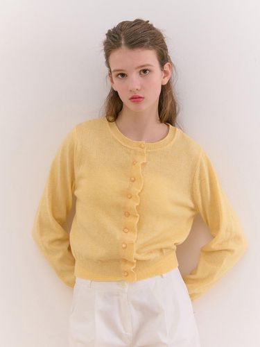 Frill Round Neck Knit Cardigan [Yellow] - camino - Modalova