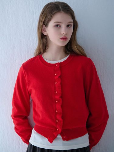 Frill Knit Wool Blend Cardigan [RED] - camino - Modalova