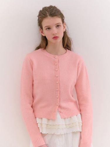 Basic Boucle Round Cardigan [Pink] - camino - Modalova