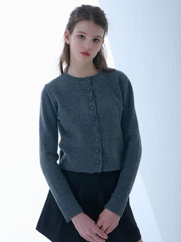 Basic Boucle Round Cardigan [Charcoal] - camino - Modalova