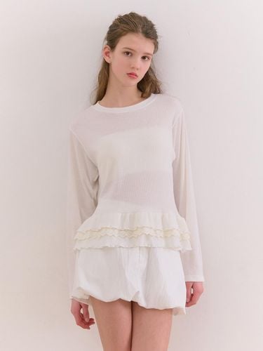 Lace Shirring Ribbed T-shirt [] - camino - Modalova