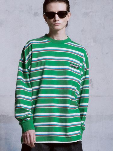 Multi Stripe Cotton Long-Sleeved T-Shirt [Green] - DTHIRTYONE - Modalova
