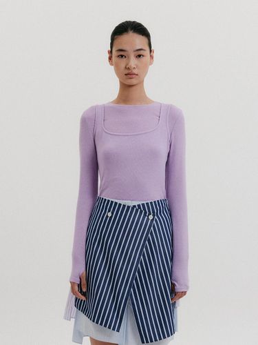 Square Neck Premium Cotton Sleeveless Top [Lavender] - EENK - Modalova