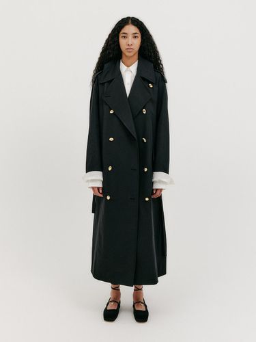 Oversized Wide-fit Cotton-Nylon Trench Coat [Black] - EENK - Modalova