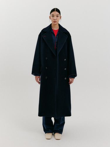 Oversized Long Wool Blend Coat [Navy] - EENK - Modalova