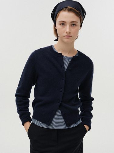 Wool Blend Round Neck Slim Fit Cardigan [Dark Navy] - NOTHING WRITTEN - Modalova