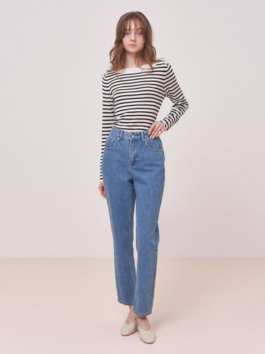 High Waist Tapered Denim Pants [Blue] - LENINA - Modalova