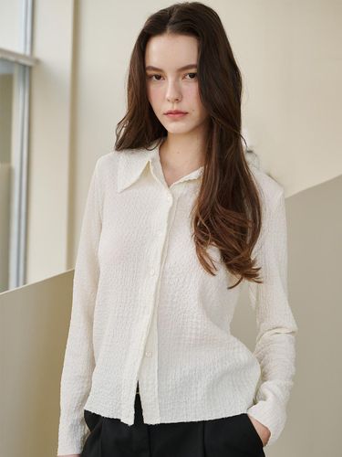 Collar Button Slim Fit Blouse [Ivory] - Nouve - Modalova