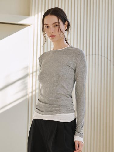 Color Block Long Sleeve T-shirt [Melange Gray] - Nouve - Modalova