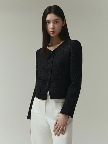 Collarless Tweed Cropped Slim Fit Jacket - IT MICHAA - Modalova
