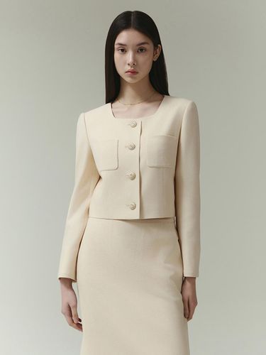 Square Neck Cropped Tweed Jacket (ITP2WJK550) - IT MICHAA - Modalova