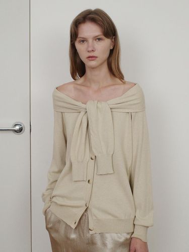 Layered Off Shoulder Cotton Cardigan [Beige] - Enor - Modalova