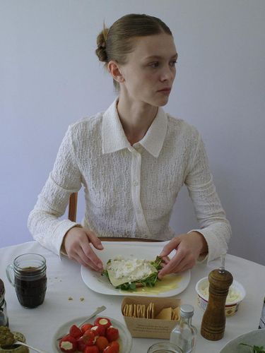 Unbalanced Wrinkled Smocked Shirt [White] - Enor - Modalova