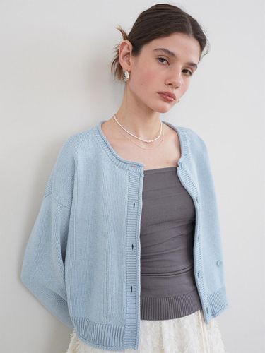 Side Button Cropped Acrylic Cotton Cardigan [Sky Blue] (NEK5SD257) - on&on - Modalova