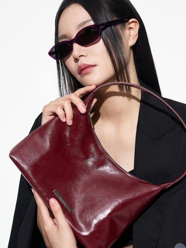 Trapeze Synthetic Leather Hobo Bag [Burgundy] - RECLOW - Modalova