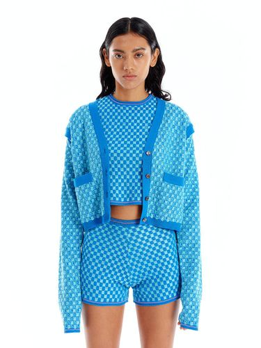 ULTRA Gingham Detachable Sleeve Cardigan [Blue] - EENK - Modalova