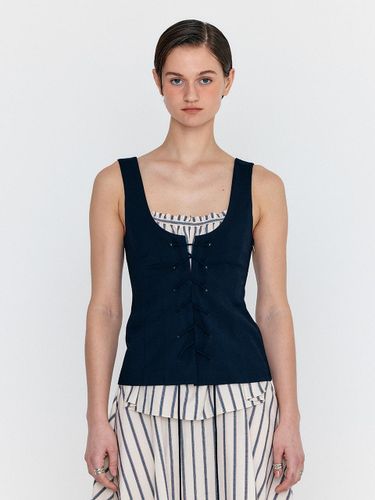 Wool Blend Lace-Up Vest [Navy] - EENK - Modalova