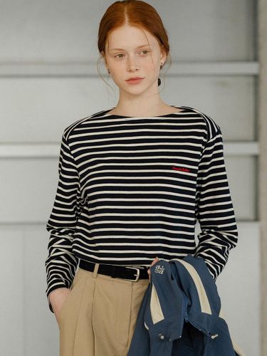 Stripe Shoulder Boat Neck T-shirt [Navy] - KNOWN BETTER - Modalova