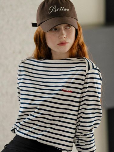 Stripe Cover Shoulder Boat Neck T-shirt [Ivory] - KNOWN BETTER - Modalova