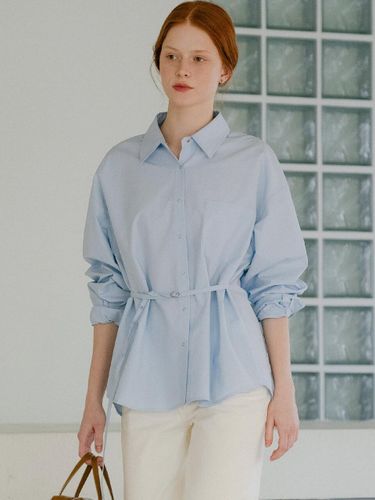 Belt Pointed Snap Button Loose Fit Shirt [Blue] - KNOWN BETTER - Modalova