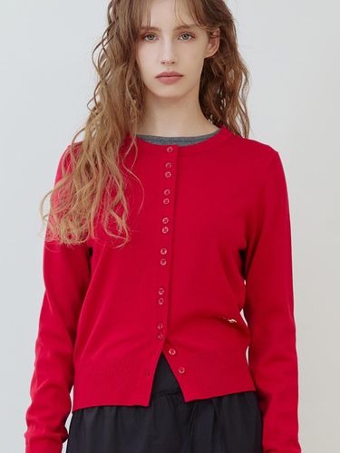 Basic Round Neck Knit Cardigan [RED] - TMAKER - Modalova